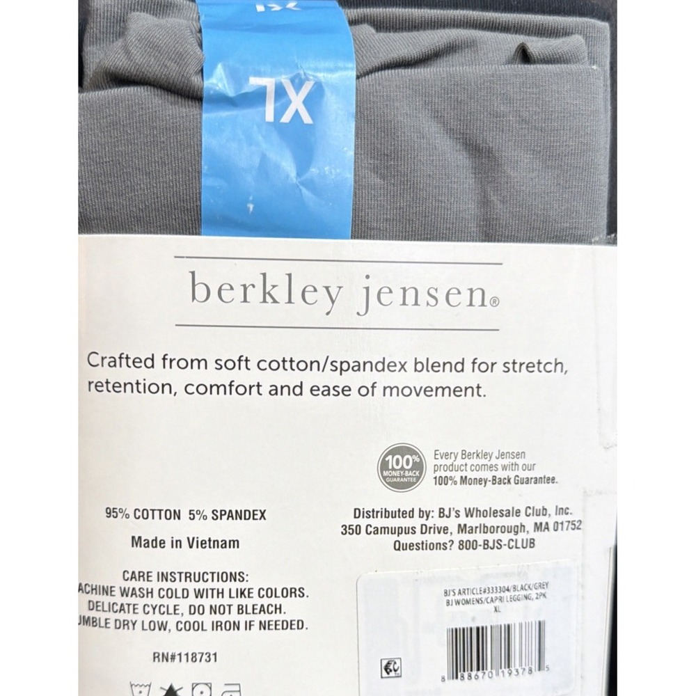 Berkley Jensen Women's Capri Leggings 2-Pack, Black/Grey, Size X-Large - Picture 2 of 6